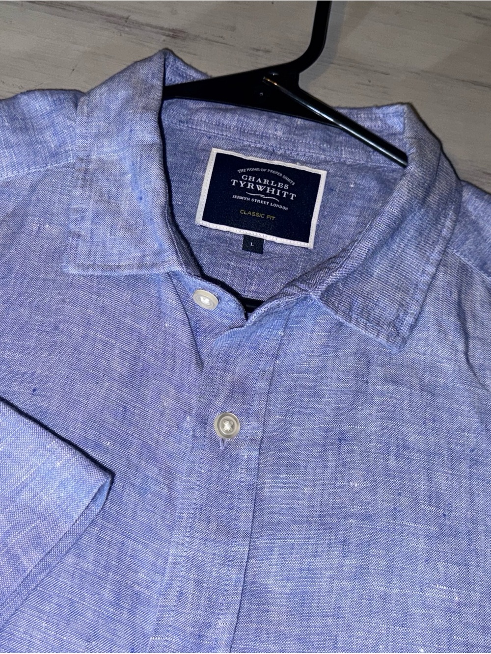 Charles Tyrwhitt Men’s Large Blue 100% Linen Classic Fit Shirt